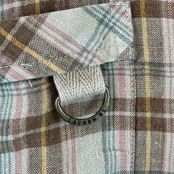 Lauren Ralph Lauren Plaid Linen Roll Up Buckle Sleeve Button-Down Size Medium - Picture 16 of 16